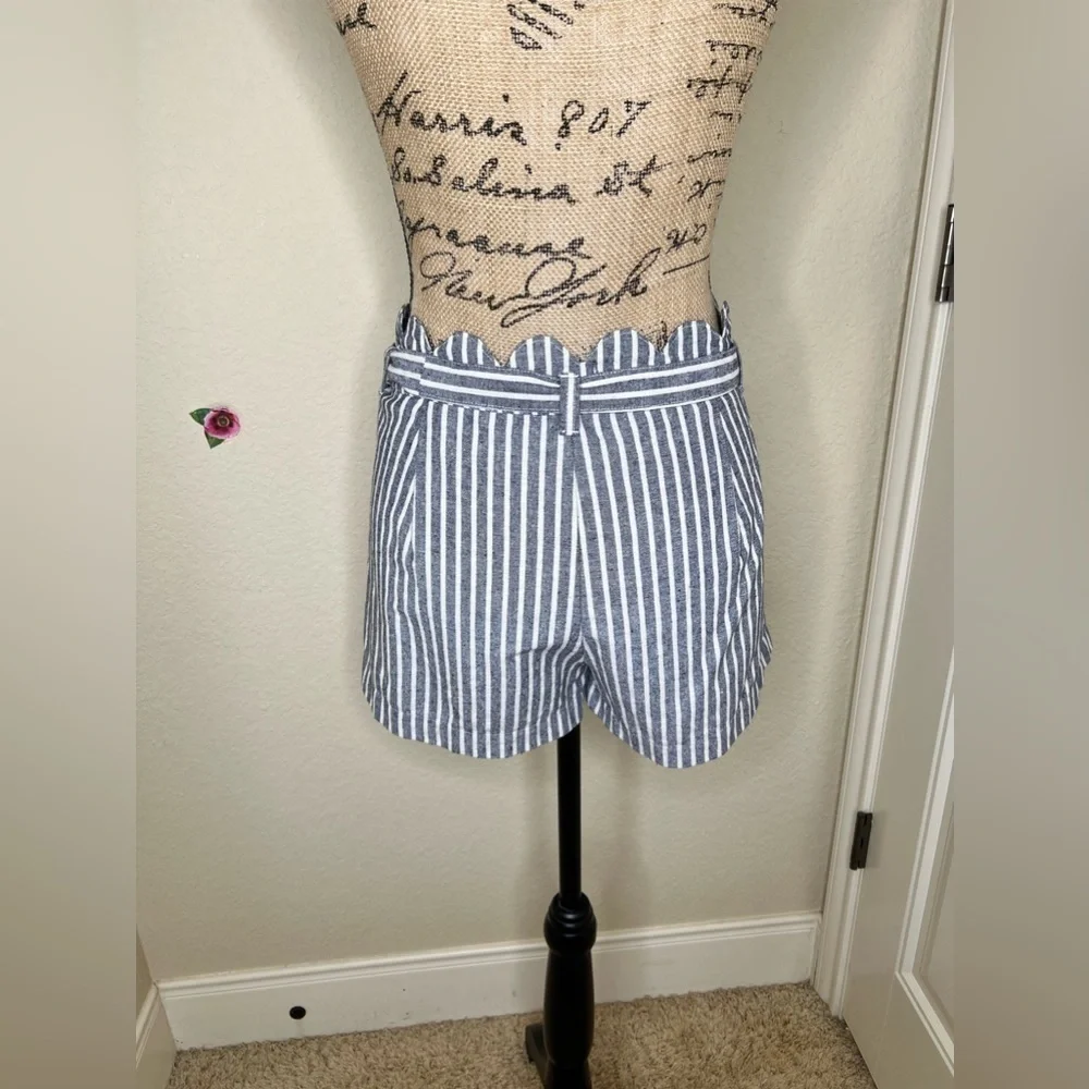 High-Waist Navy & White Striped Paperbag Shorts with Tie Waist